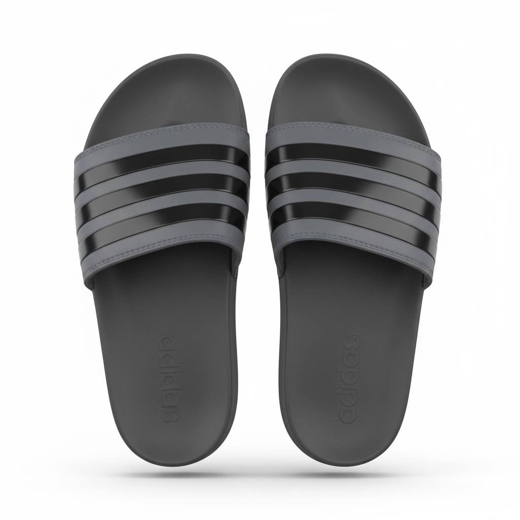 Adidas Striped Slides – Grey & Black Edition 🩶🖤