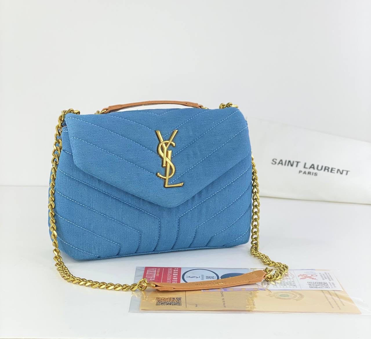 Saint Laurent LouLou Mini Bag in Blue Canvas