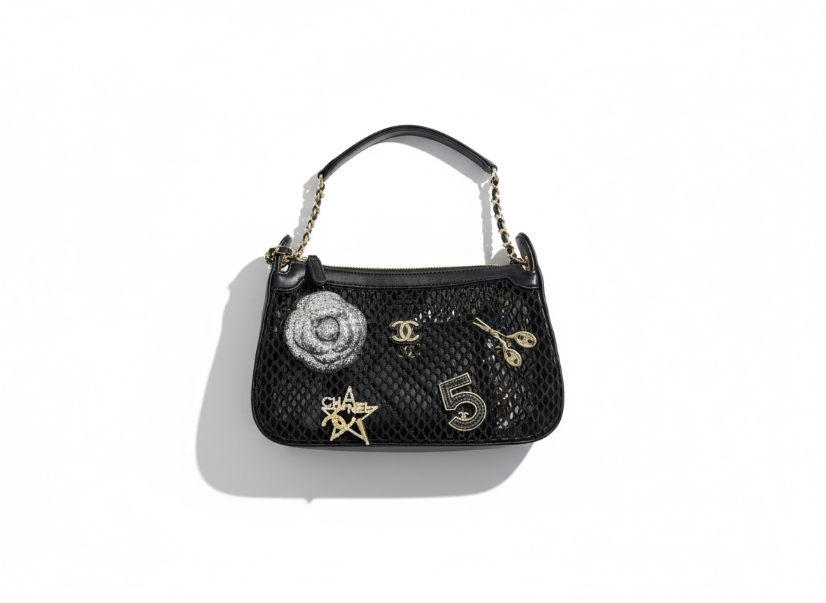 CHANEL Mesh Charm Shoulder Bag – Black Edition 🖤✨
