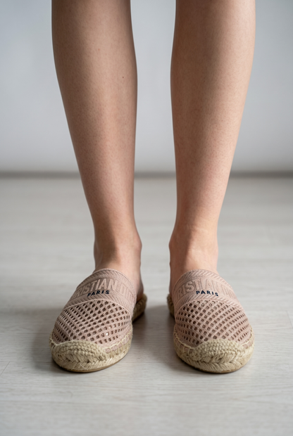 Christian pink Mesh Espadrille Slides – Beige Luxury Summer Mules 🌾✨ | Dior Designer Casual Sandals