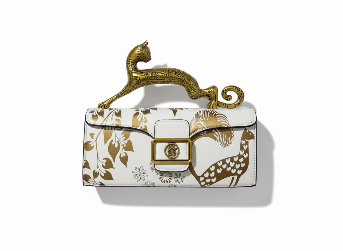 LANVIN Panther Top Handle Bag – Ivory & Gold Print 🤍✨ | Artistic Luxury Piece