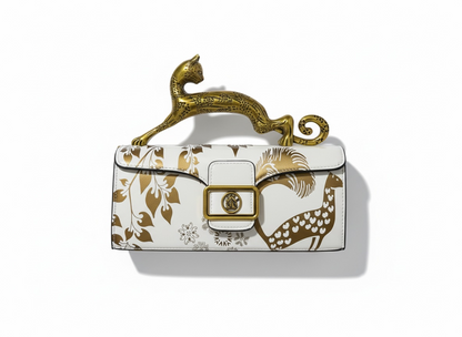 LANVIN Panther Top Handle Bag – Ivory & Gold Print 🤍✨ | Artistic Luxury Piece