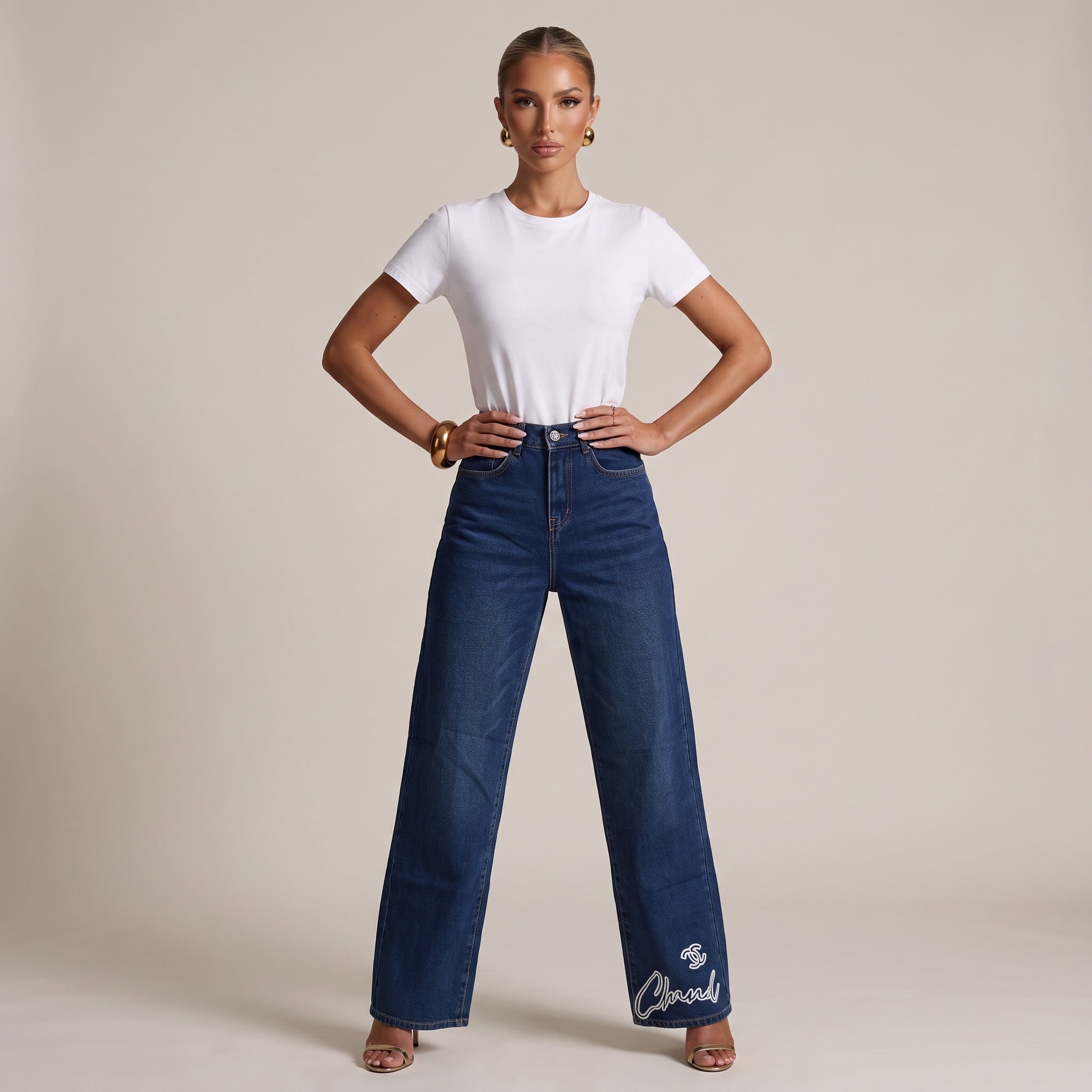 white fitted crew neck t-shirt on model