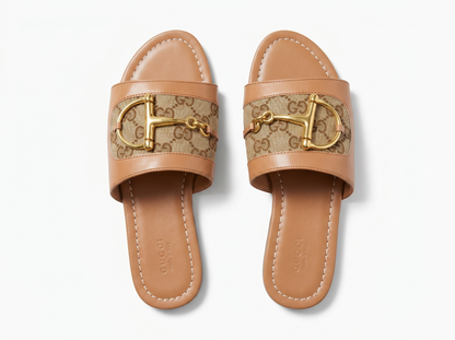 Gucci Horsebit Canvas Slides 🤎✨