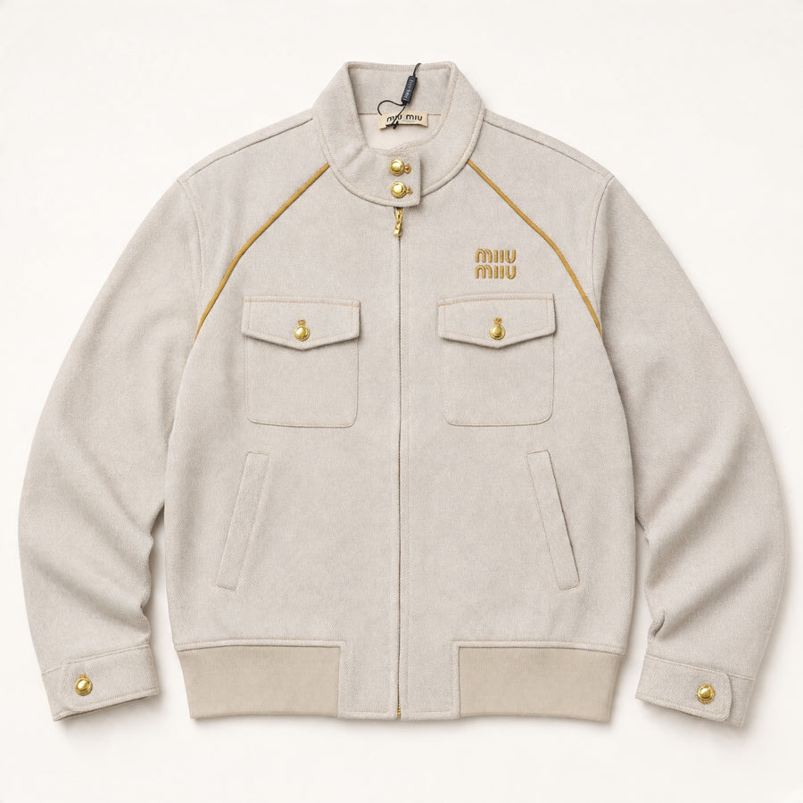 Miu Miu Bomber Jacket – Sand Beige Gold Trim