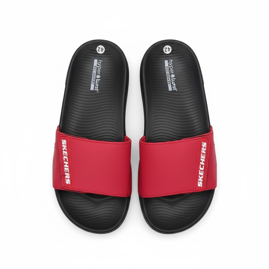 Skechers Hyper Burst Recovery Slides – Red & Black Edition 🔴🖤