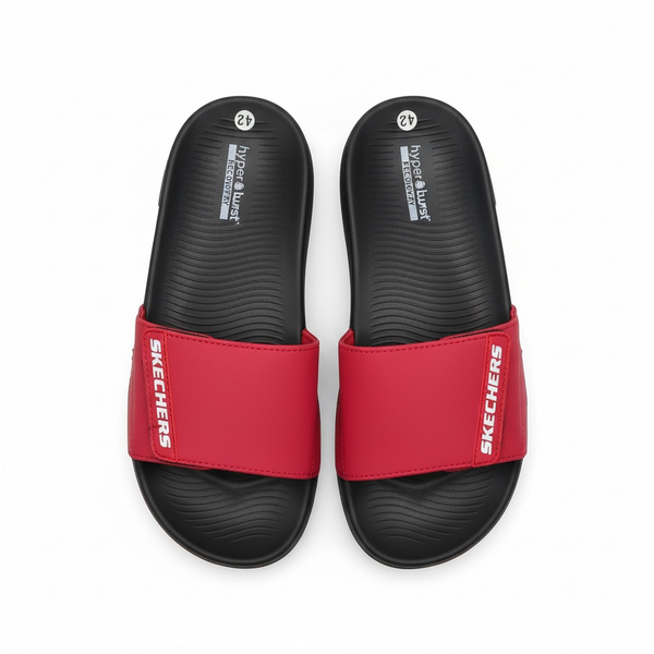 Skechers Hyper Burst Recovery Slides – Red & Black Edition 🔴🖤