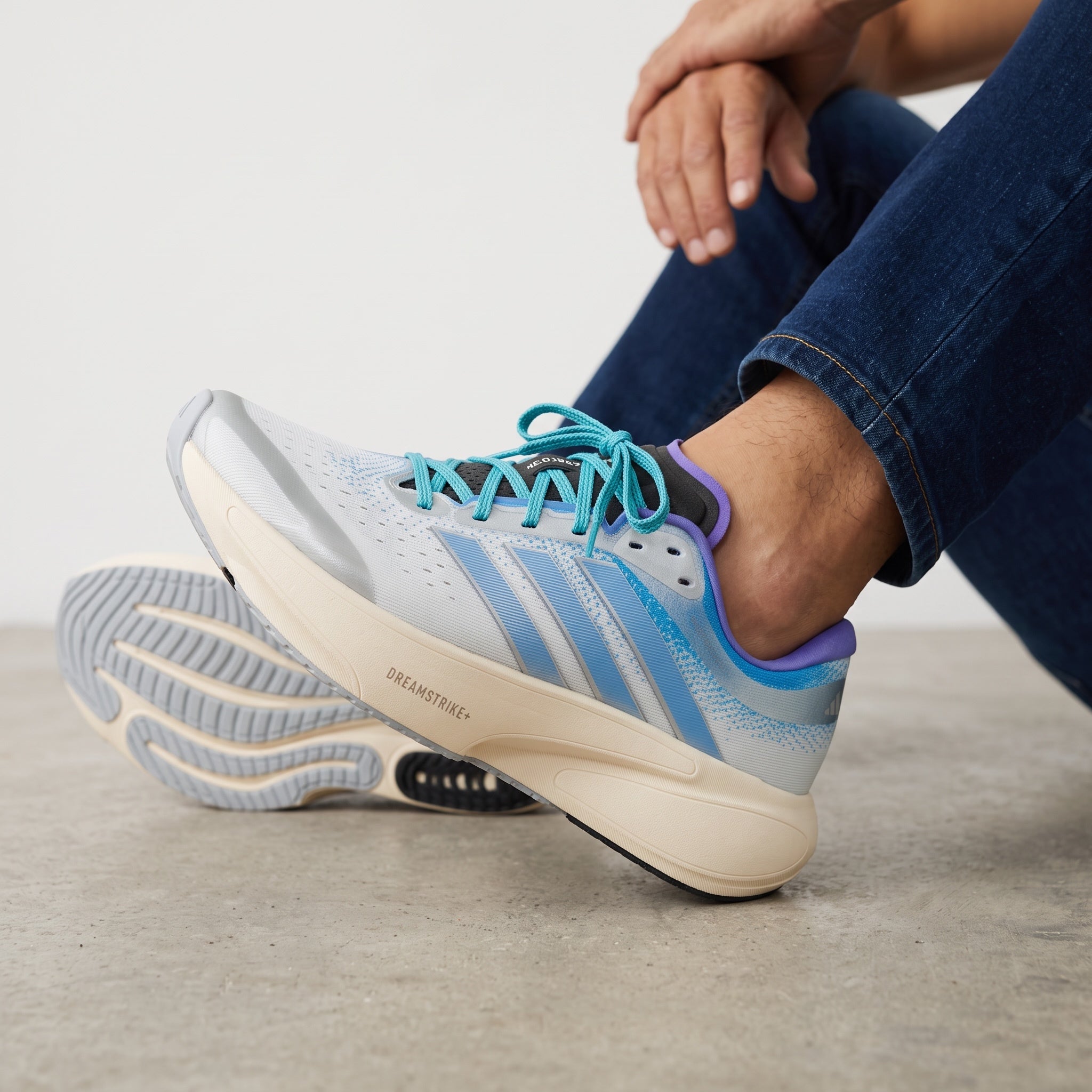 adidas pale blue and cream Dreamstrike+ sneaker side view