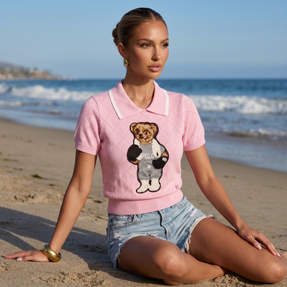 🧸 Polo Ralph Lauren Bear Knit Polo Sweater – Pink Edition one size