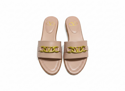 Valentino VLogo Nude Leather Slides 🤍✨ Premium Gold Chain