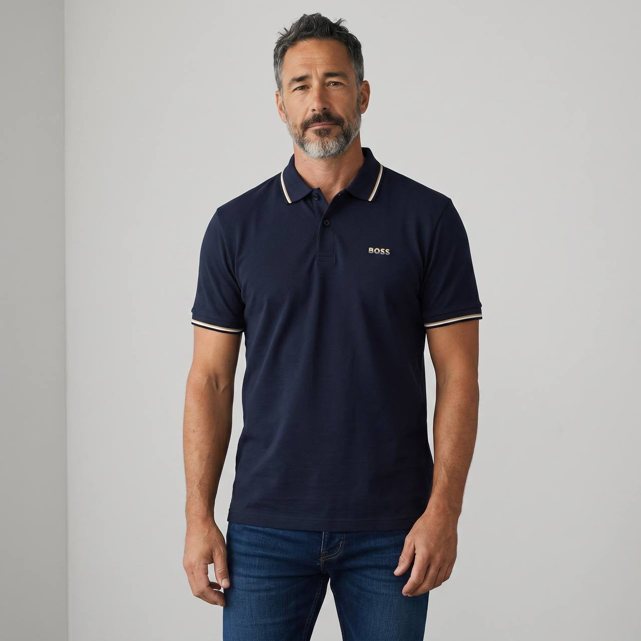 ✨ Hugo Boss navy Textured Polo Shirt – Luxury Smart Casual Collection 👔🔥