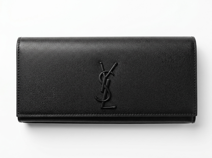 Saint Laurent Black Grain Leather Tonal YSL Clutch 🖤✨👛🔥
