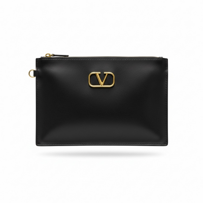 Valentino VLogo Leather Zip Pouch – Black 🖤✨