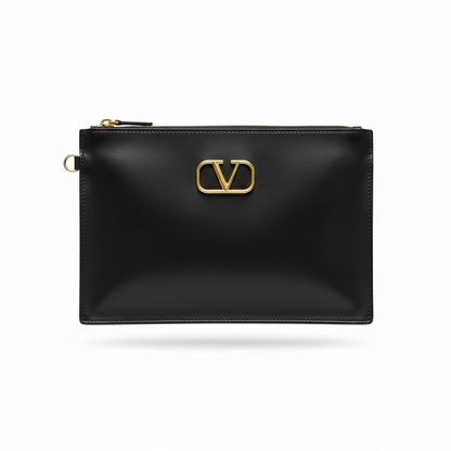 Valentino VLogo Leather Zip Pouch – Black 🖤✨