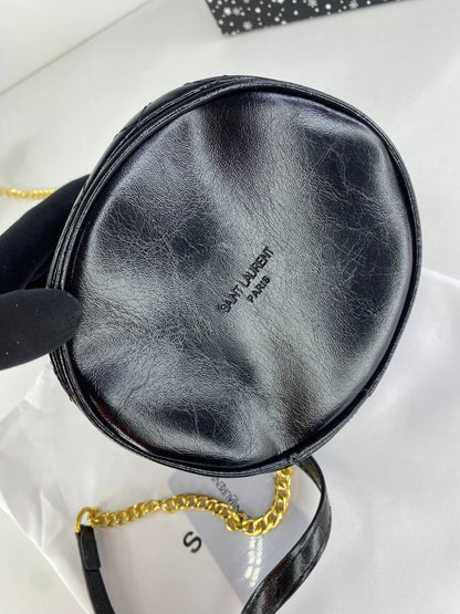 Saint Laurent Quilted Leather Bucket Bag with Gold Chain