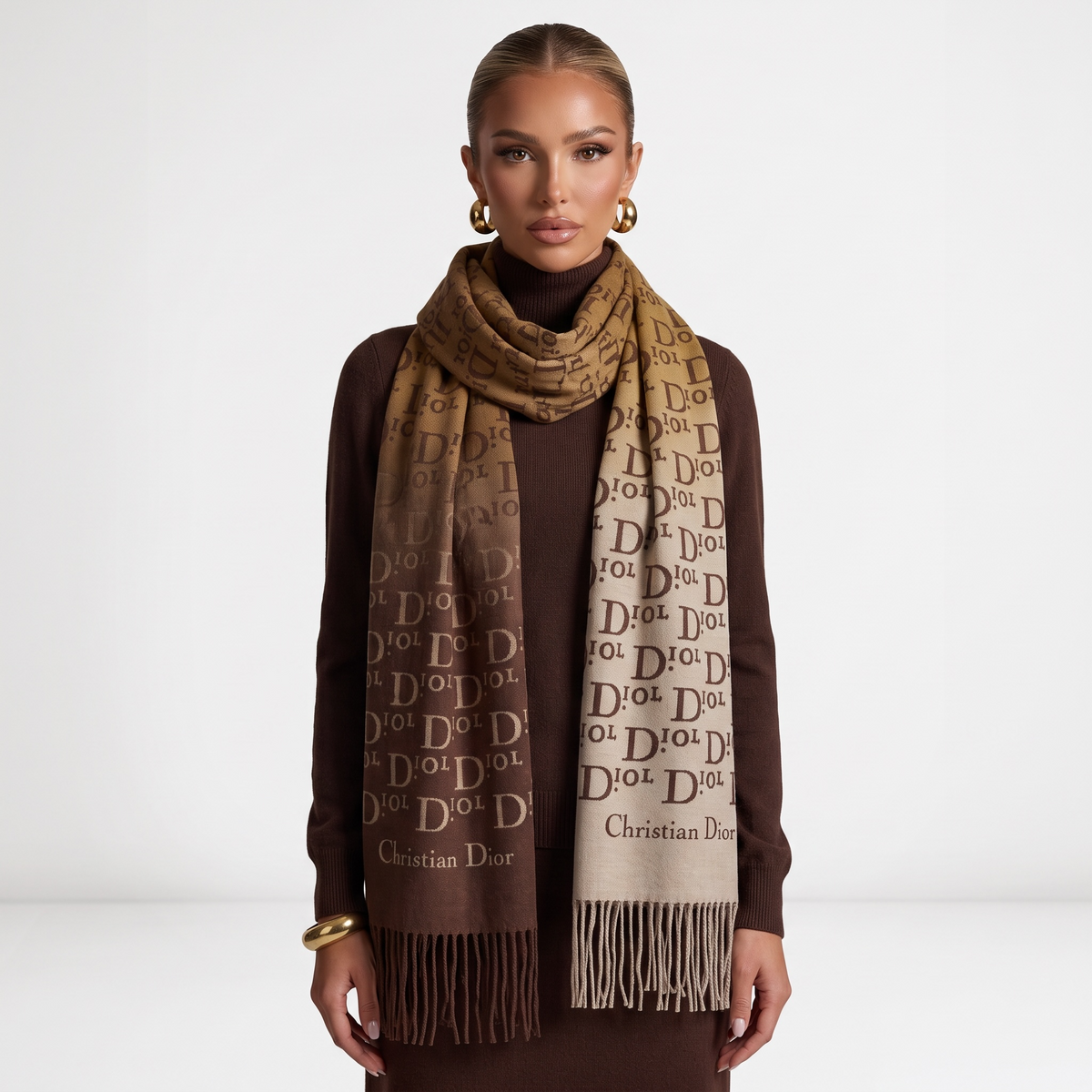 Dior Double-Face Luxury Scarf 🤎 | Reversible Monogram Shawl with Tassels