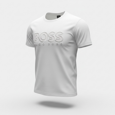 HUGO BOSS White Embossed Logo T-Shirt 🤍✨ Clean Luxury Edition
