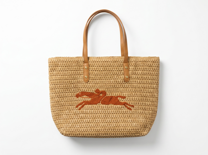 🌞 Coastal Chic Woven Tote Bag – Camel Embroidered Edition 🌞
