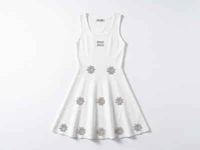 Miu Miu Crystal Floral Embellished White Midi Dress ✨🌸 one size
