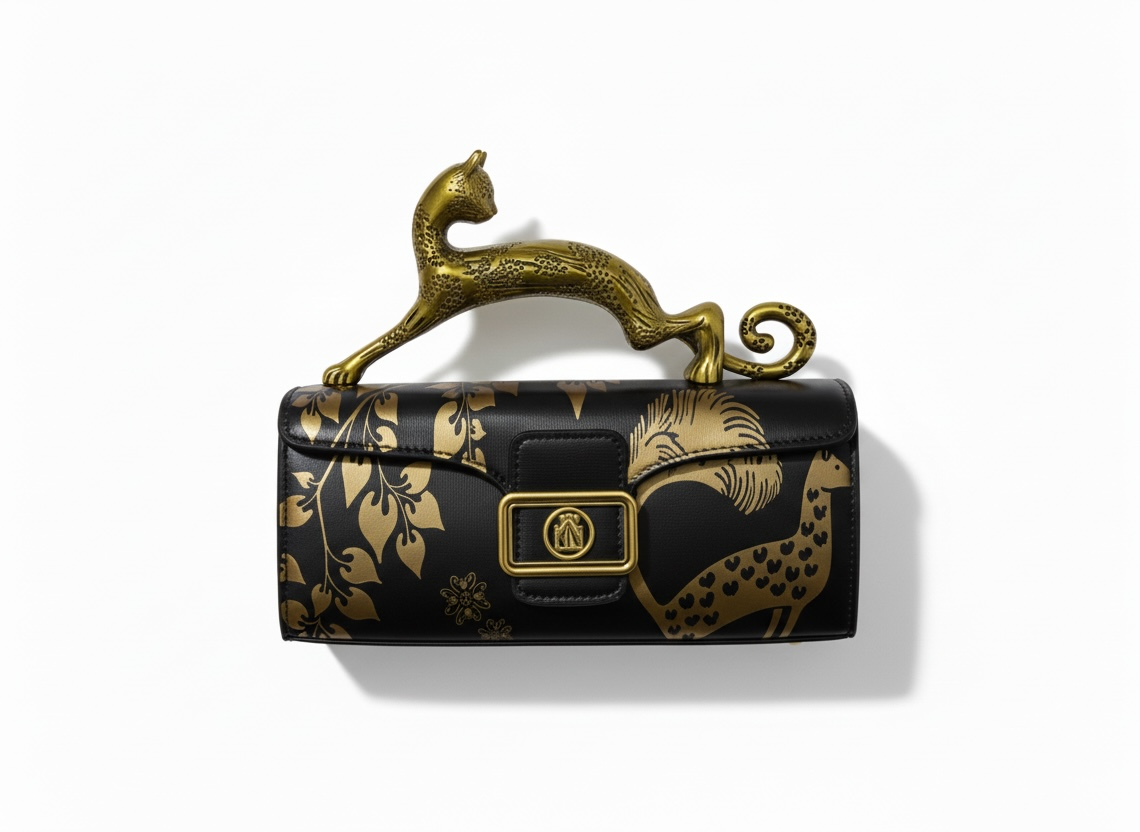 LANVIN Panther Top Handle Bag – Black & Gold Print 🖤✨ | Bold Couture Statement