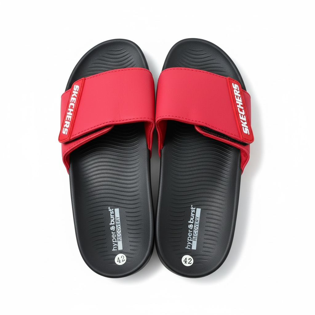 Skechers Hyper Burst Recovery Slides – Red & Black Edition 🔴🖤
