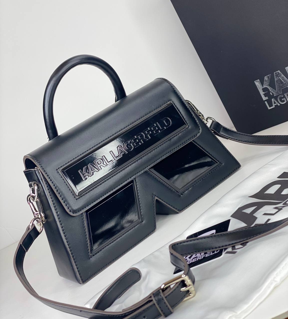 Karl Lagerfeld Black Structured Handbag with Logo Accent