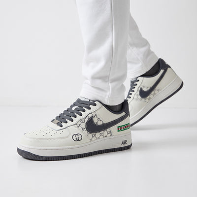 Gucci Air Force 1 low-top sneaker with GG monogram print and dark grey swoosh