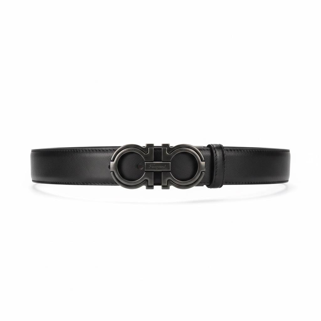 Salvatore Ferragamo Gancini Leather Belt 120cm – Matte Black Signature Buckle 🖤✨