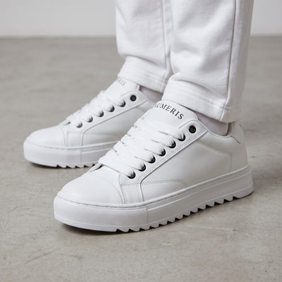 white Numeris platform sneakers with lug sole and black eyelets
