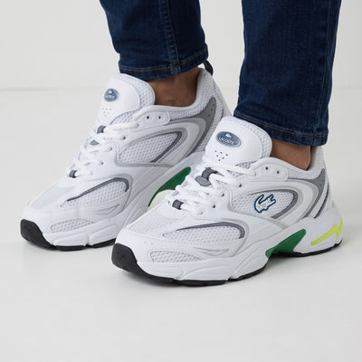 Lacoste white mesh chunky sneaker with green accents and croc logo