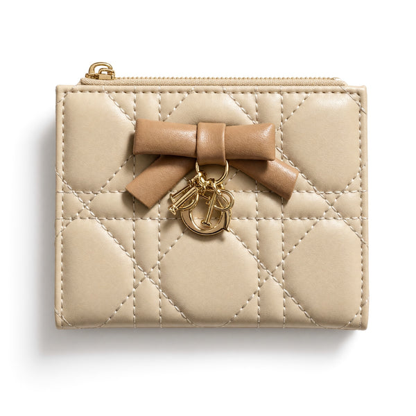 Dior Compact Wallet – Beige Quilted Bow 🎀
