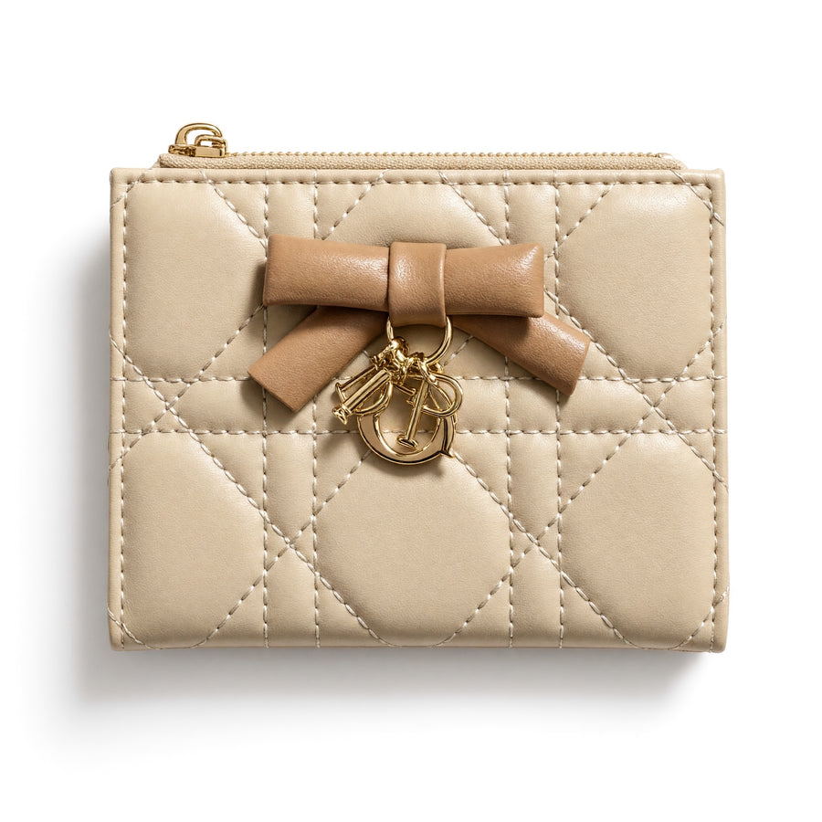Dior Compact Quilted Wallet — Beige