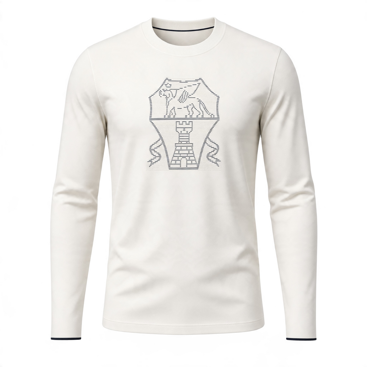 Ivory crewneck sweatshirt with embroidered linear crest and contrast trim