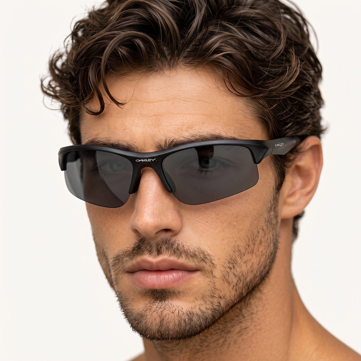 Oakley matte black shield sunglasses with dark lens