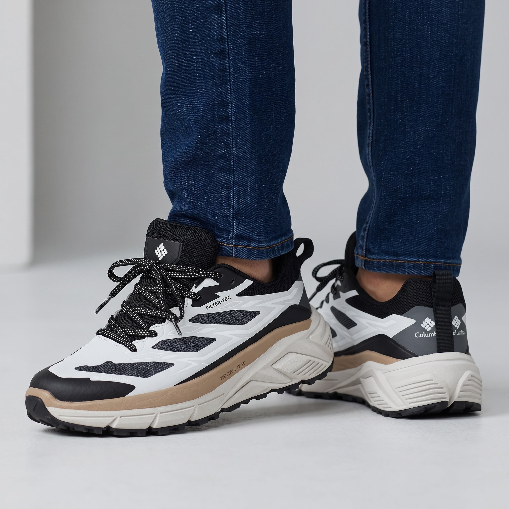 Columbia chunky black and white trail runner shoe with Vibram outsole