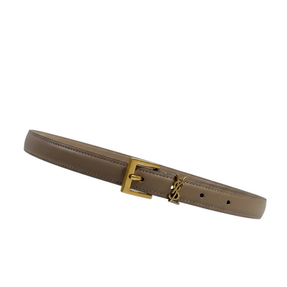 Saint Laurent Beige Leather Belt with Box 🤎📦✨ | YSL Gold Buckle Luxury Accessory
