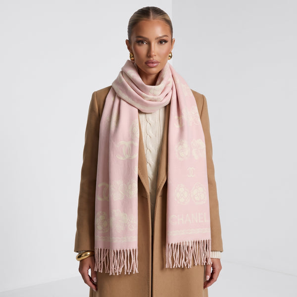 Chanel Scarf – Pink Logo Fringed 🧣