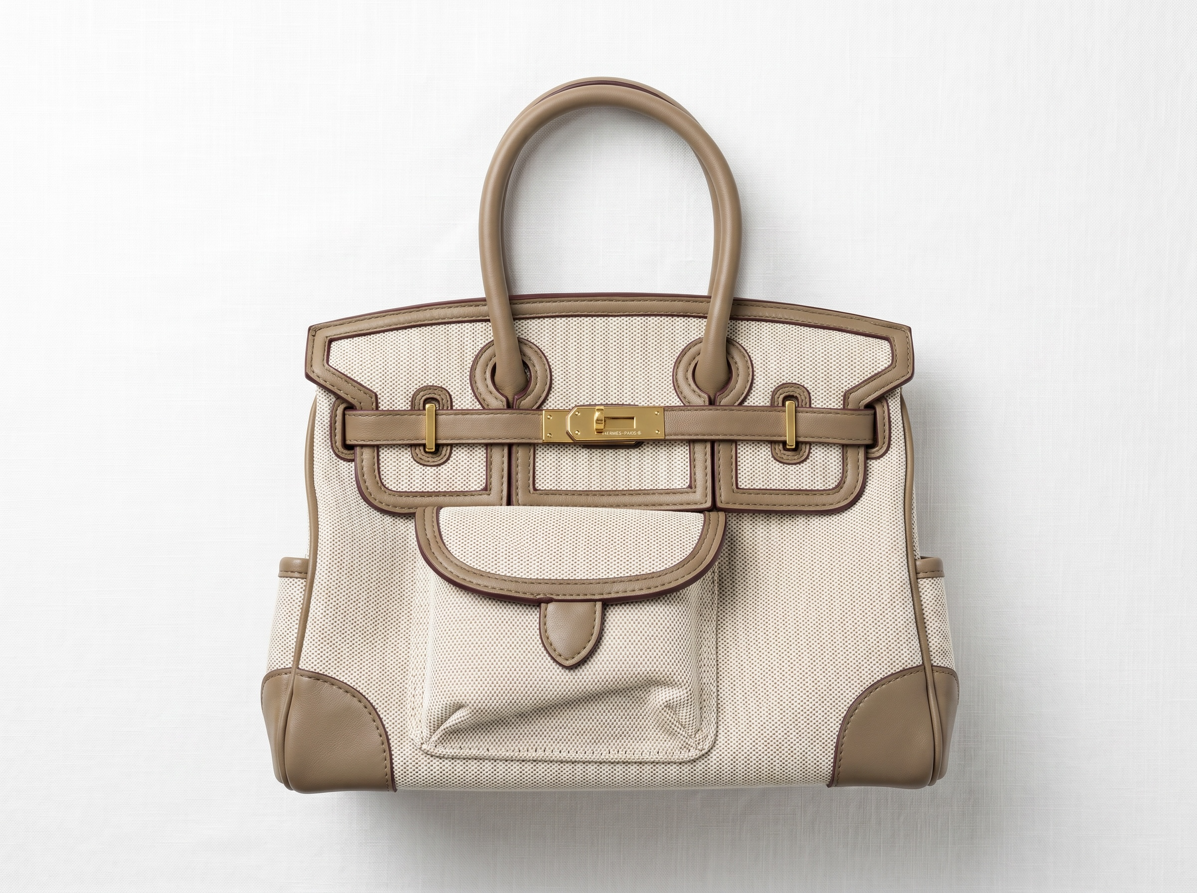 👜 Hermès Garden Party Style Canvas Tote – Beige & Taupe Luxury Handbag