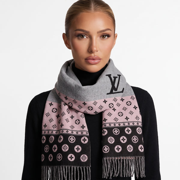 Louis Vuitton Scarf – Grey & Pink Monogram 🧣✨