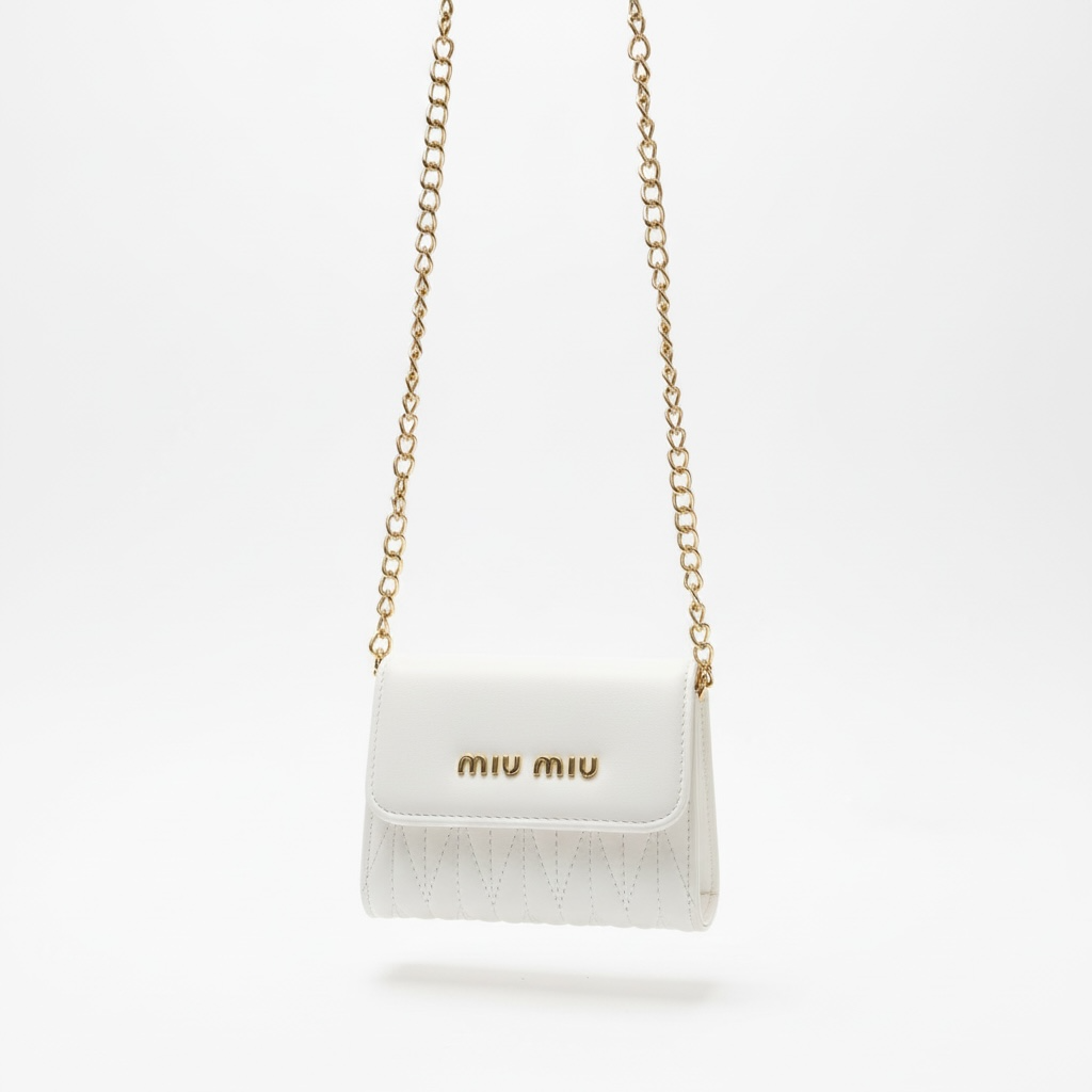 Miu Miu Mini Chain Wallet – Ivory Matelassé Leather 🤍✨
