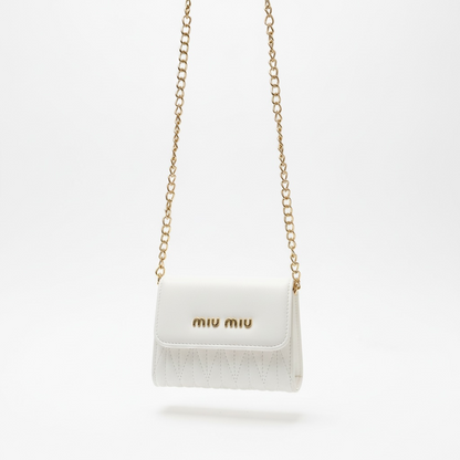 Miu Miu Mini Chain Wallet – Ivory Matelassé Leather 🤍✨