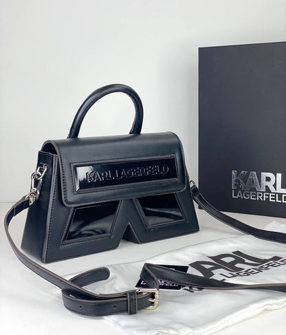 Karl Lagerfeld Black Structured Handbag with Logo Accent