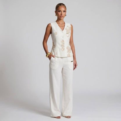 Loro Piana Embroidered Linen Co-Ord Set – Ivory White 🤍✨