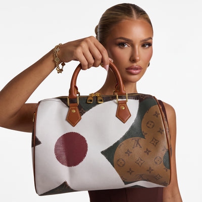 Louis Vuitton Speedy top-handle satchel with painted multicolor monogram print and tan leather handles