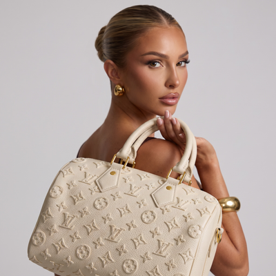 🤍 Louis Vuitton Monogram Empreinte Speedy Handbag – Cream