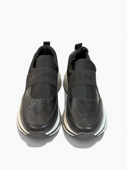 Louis Vuitton Black Monogram Slip-On Sneakers 🖤✨ Luxury Comfort Fit