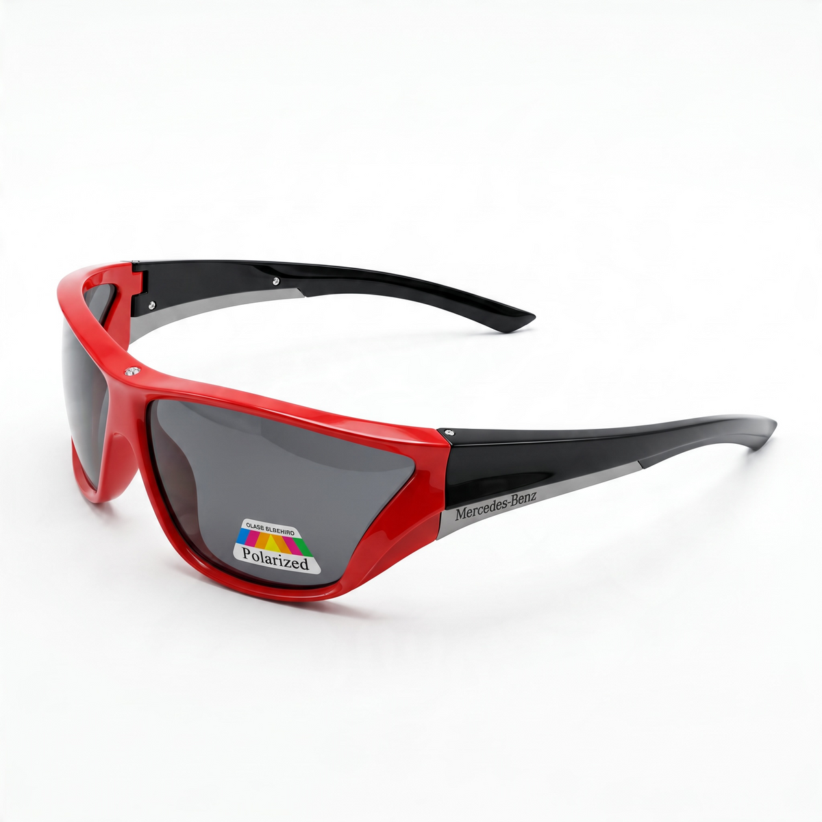 Mercedes-Benz red and black sporty sunglasses with polarized lenses