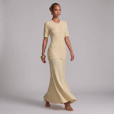 Sandro Paris Knit Short Sleeve Midi Dress – Beige