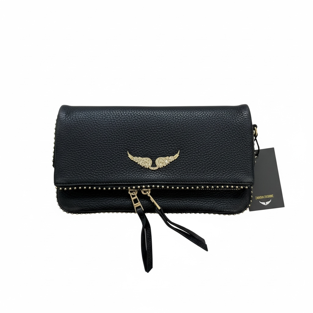 Zadig & Voltaire Foldover Clutch – Black Leather 🖤✨ | Iconic Rock-Chic Essential