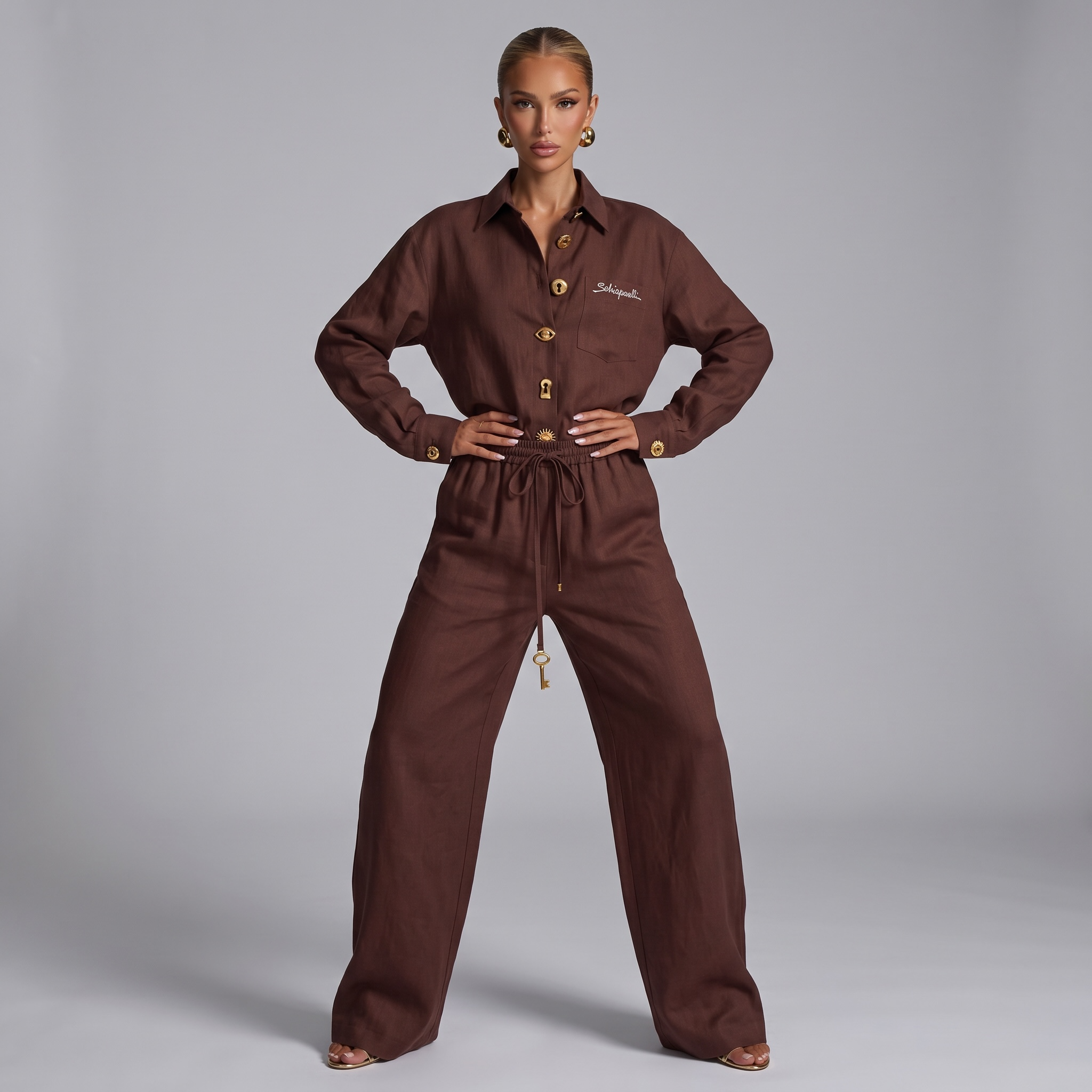Schiaparelli Linen Shirt & Pants Set one size🥥🍫